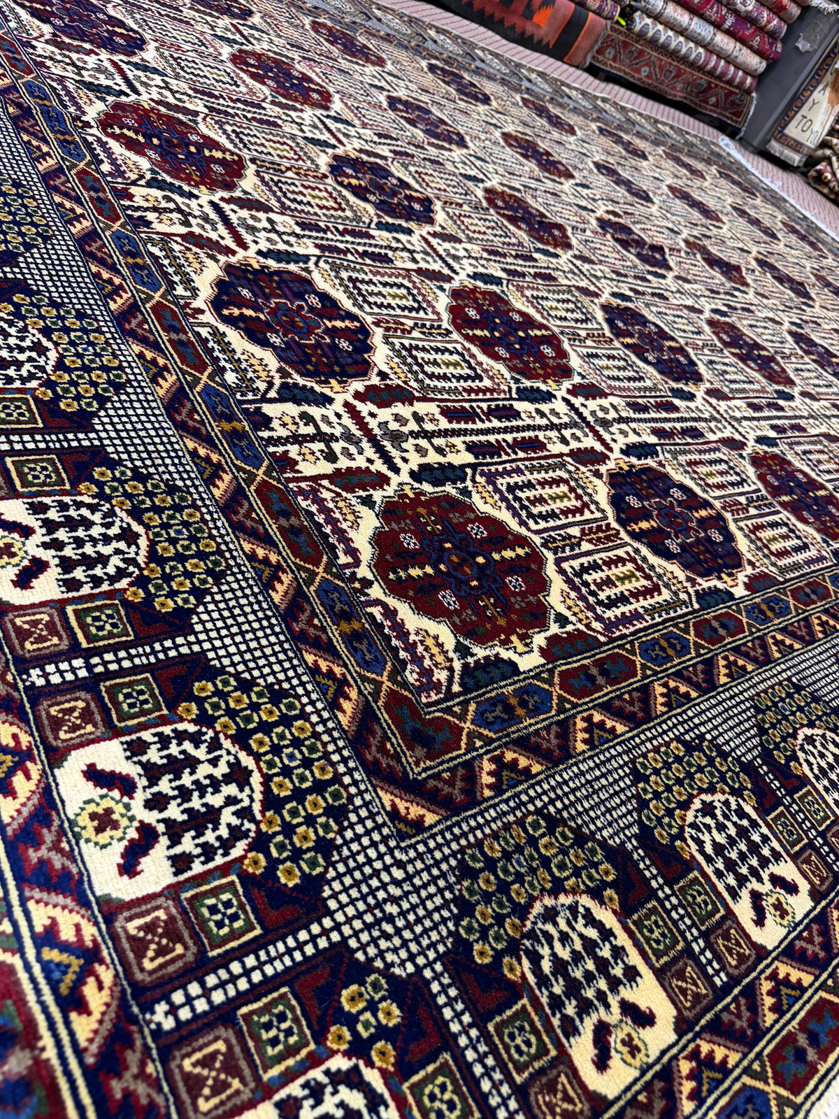 Afghan Mauri — Cream Field with Burgundy & Navy Guls