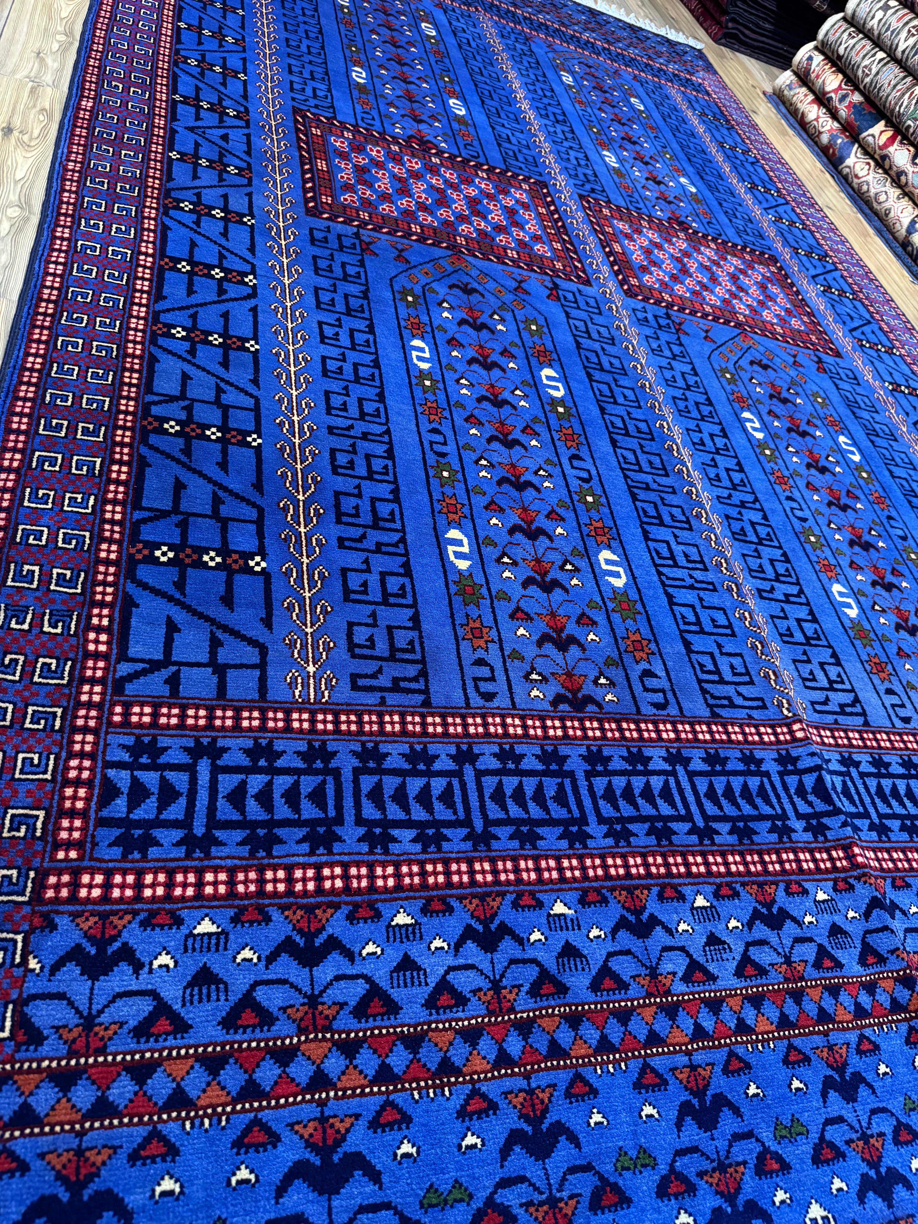 Afghan Turkoman – Royal Blue Four-Mihrab Prayer Design