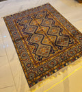 Handmade Kazak Rug – Navy & Gold Medallion, Afghan - AL Safi Rug House