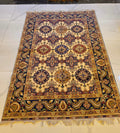 Handmade Kunduz Rug – Ivory & Navy Rosette Medallions, Afghan Wool 5x7 - AL Safi Rug House