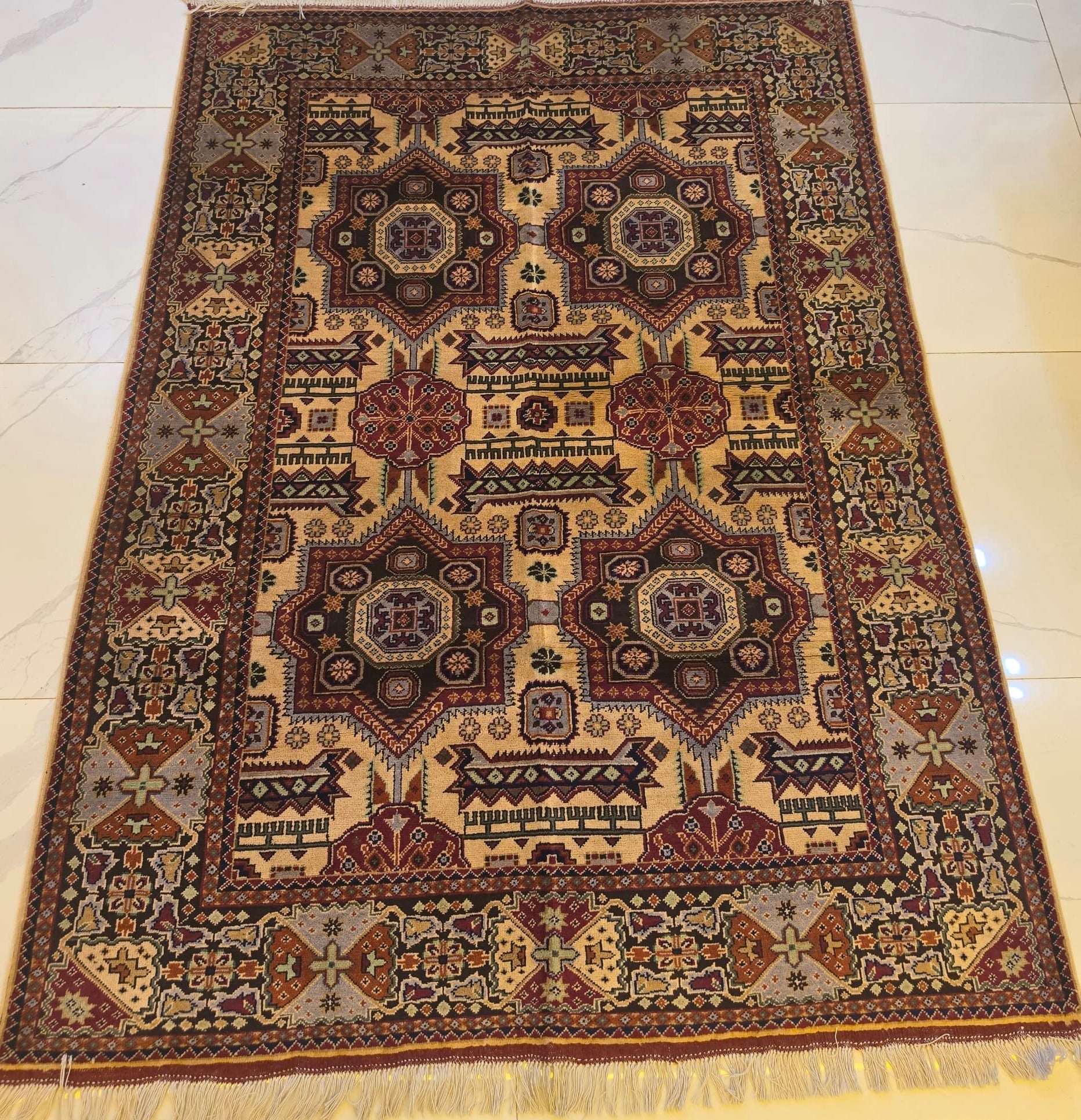 Handmade Mamluk-Revival Rug – Royal Blue & Ivory Star Medallion - AL Safi Rug House