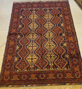 Handmade Yusufi Rug – Navy & Maroon Stepped Diamonds, Afghan Wool 5x7 - AL Safi Rug House